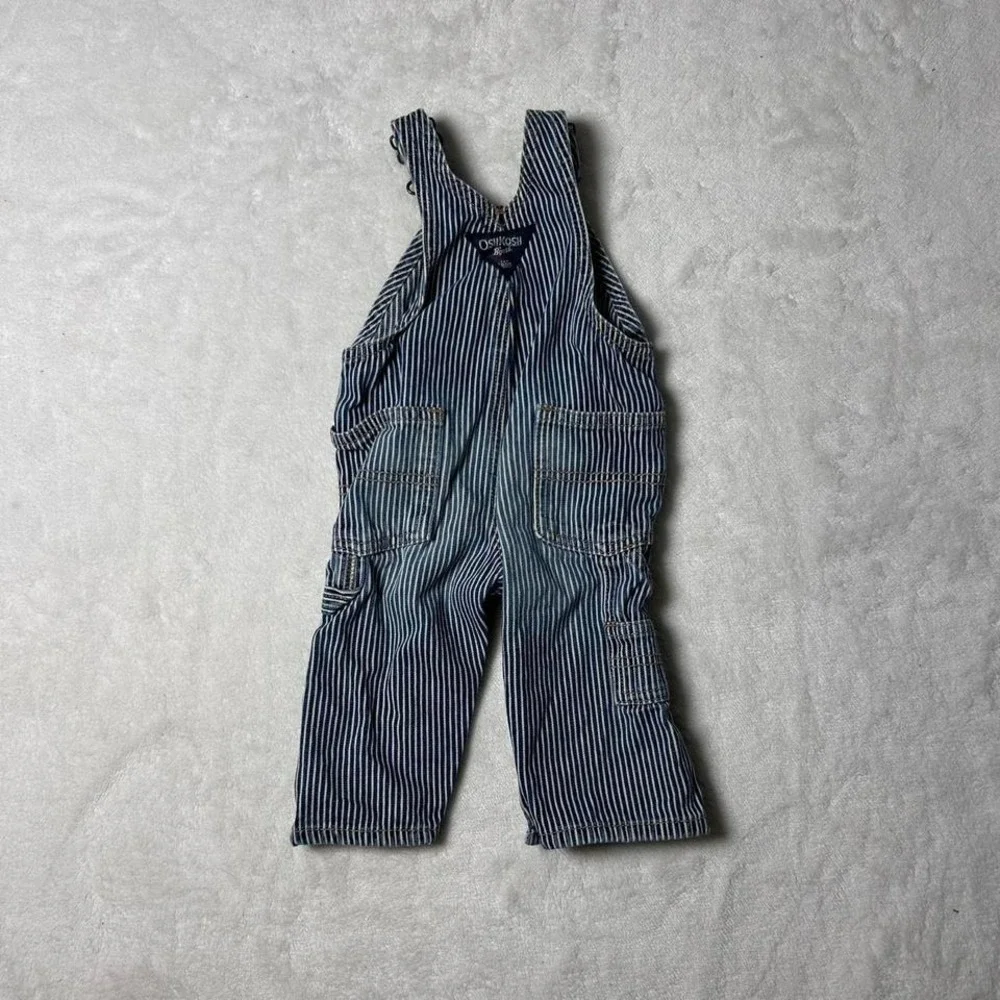 Vintage OshKosh B'Gosh Vestbak Overalls Blue Stripes Denim 6 mos Train Conductor